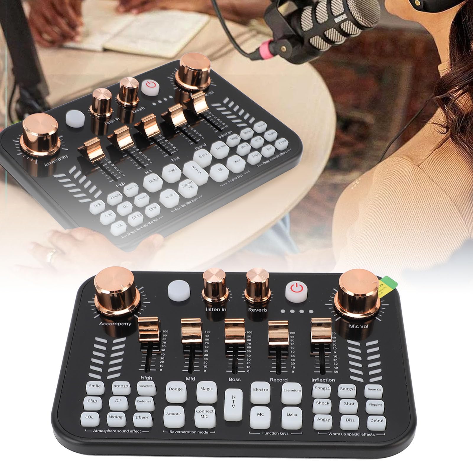 Tarjeta de Sonido en, Mezclador de Audio para Juegos con Luces de Respiración, Interfaz USB Inalámbrica BT para Transmisión de Podcasting, Juegos, Teléfono, Computadora