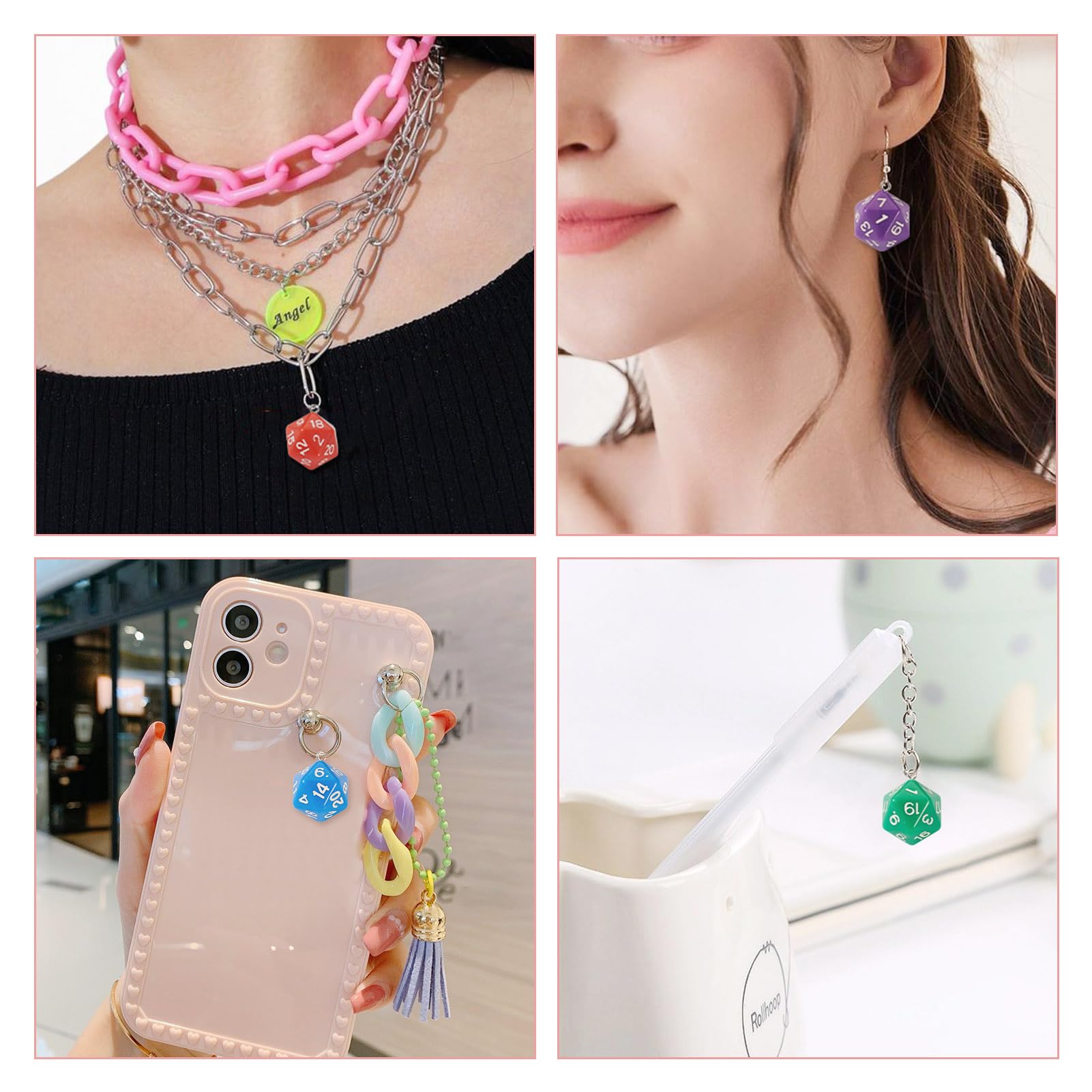 Spritewelry 20pcs 3D 20-Sided Dice Charms Resin Polyhedral Dice Pendants Colorful Faceted Game Dangle Charms for DIY Bracelet Necklace Earrings Keychains Phonecase Making - Image 3