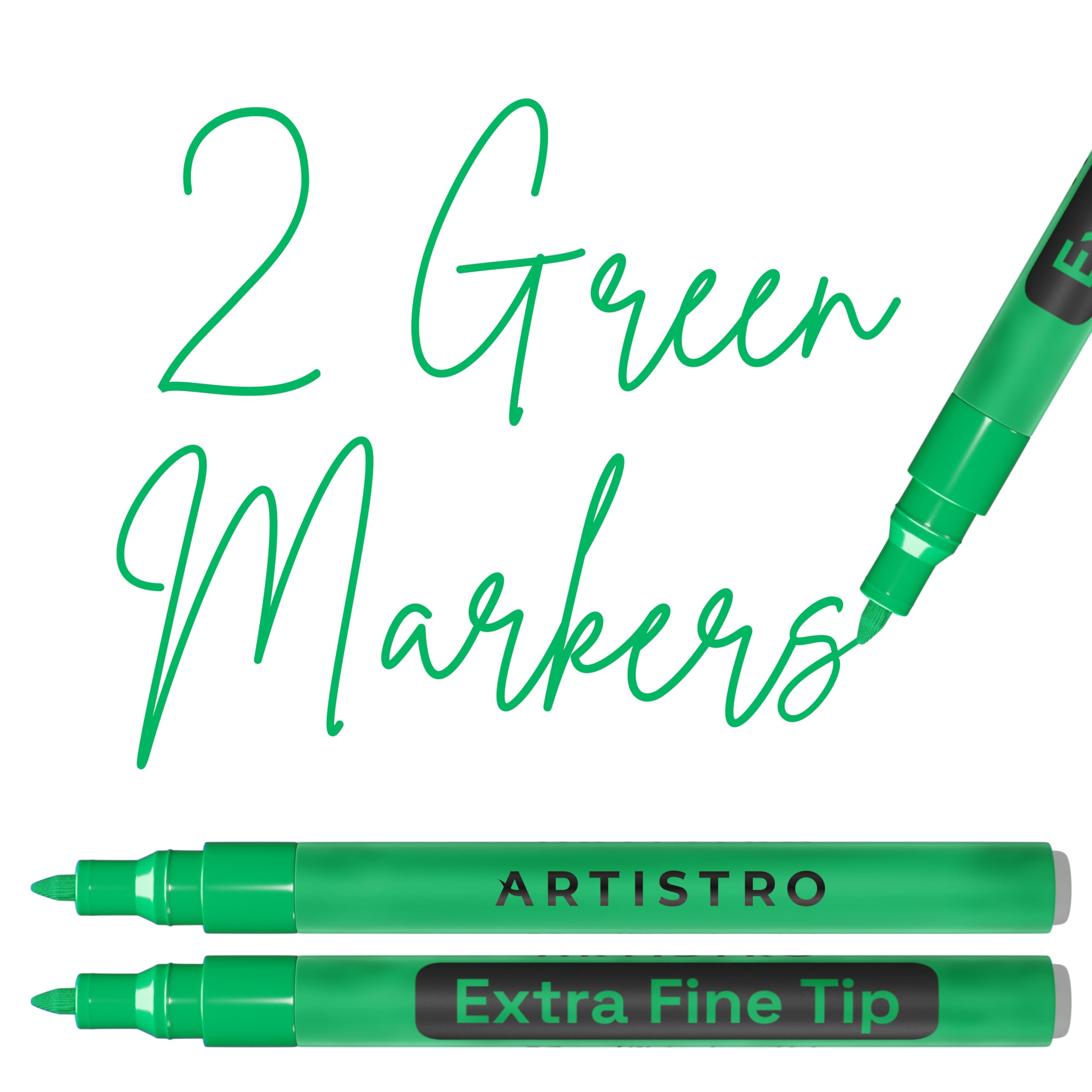 ARTISTRO 2 Green Acrylic Paint Markers - 0.7mm Extra Fine-Tip Paint Pens - Perfect for Crafting, Art Projects, & More