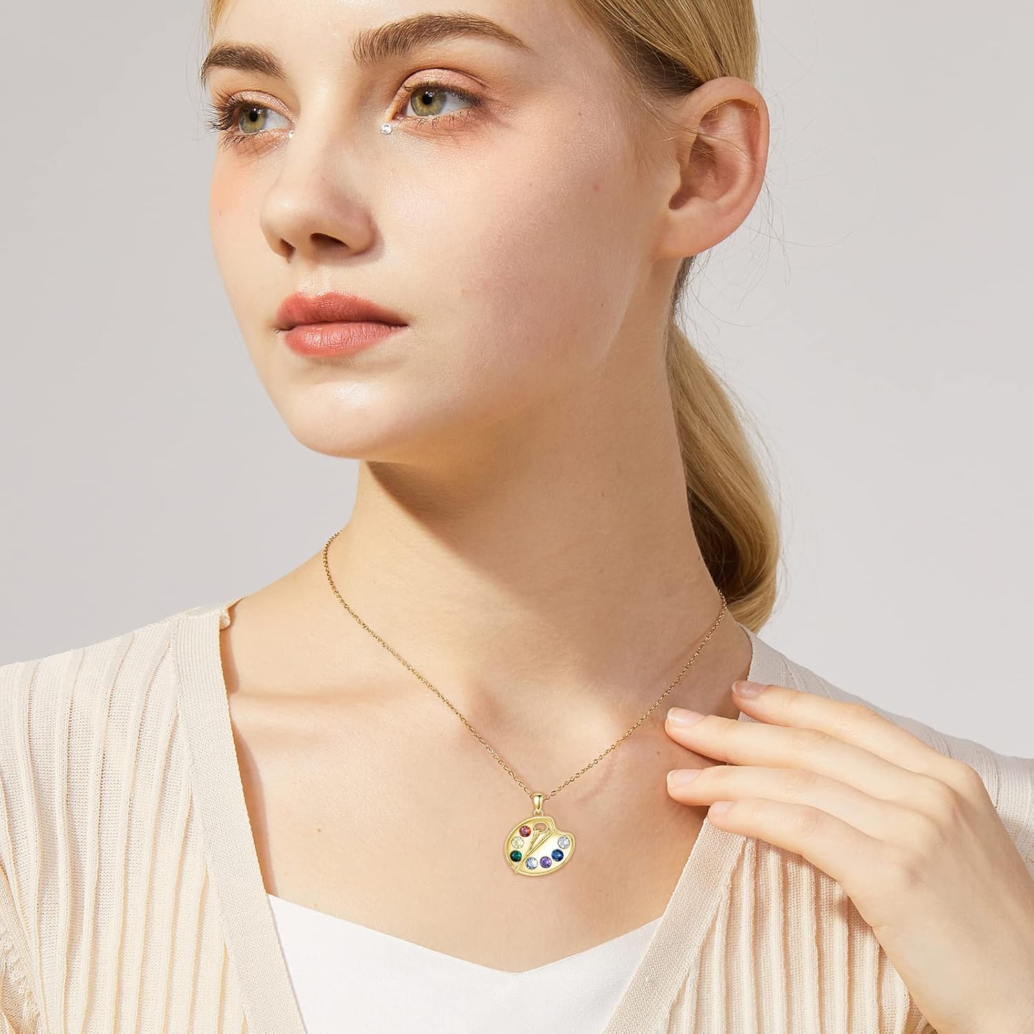 Artist Paint Palette and Brush Necklace - 925 Sterling Silver Pigment Pendant, Colorful Painters Charm, Future Artist Jewelry Gifts for Women - Image 3