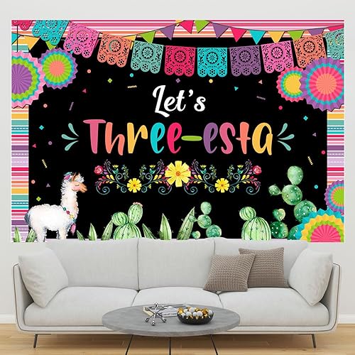 Miniatura 4 de Lofaris Telón de fondo mexicano para tercer cumpleaños, fiesta de tercer cumpleaños, decoración de fiesta de cumpleaños para niñas, fondo de
