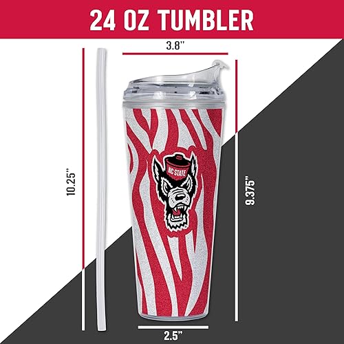 Miniatura 170 de Rico Industries NCAA - Vaso de acrílico con purpurina de 24 onzas con tapa con bisagras, vaso de doble pared con licencia oficial y popote Brillo