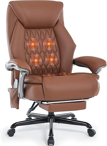 Miniatura 1 de Silla de oficina de masaje con función de calefacción y reposapiés, vibración de 6 puntos, silla de escritorio ergonómica reclinable ejecutiva con