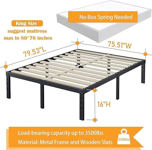 Miniatura 47 de ZIYOO Base de cama tamaño Queen de 18 pulgadas de alto, listones de madera de 3 pulgadas de ancho con soporte de 3500 libras para colchón de espuma,