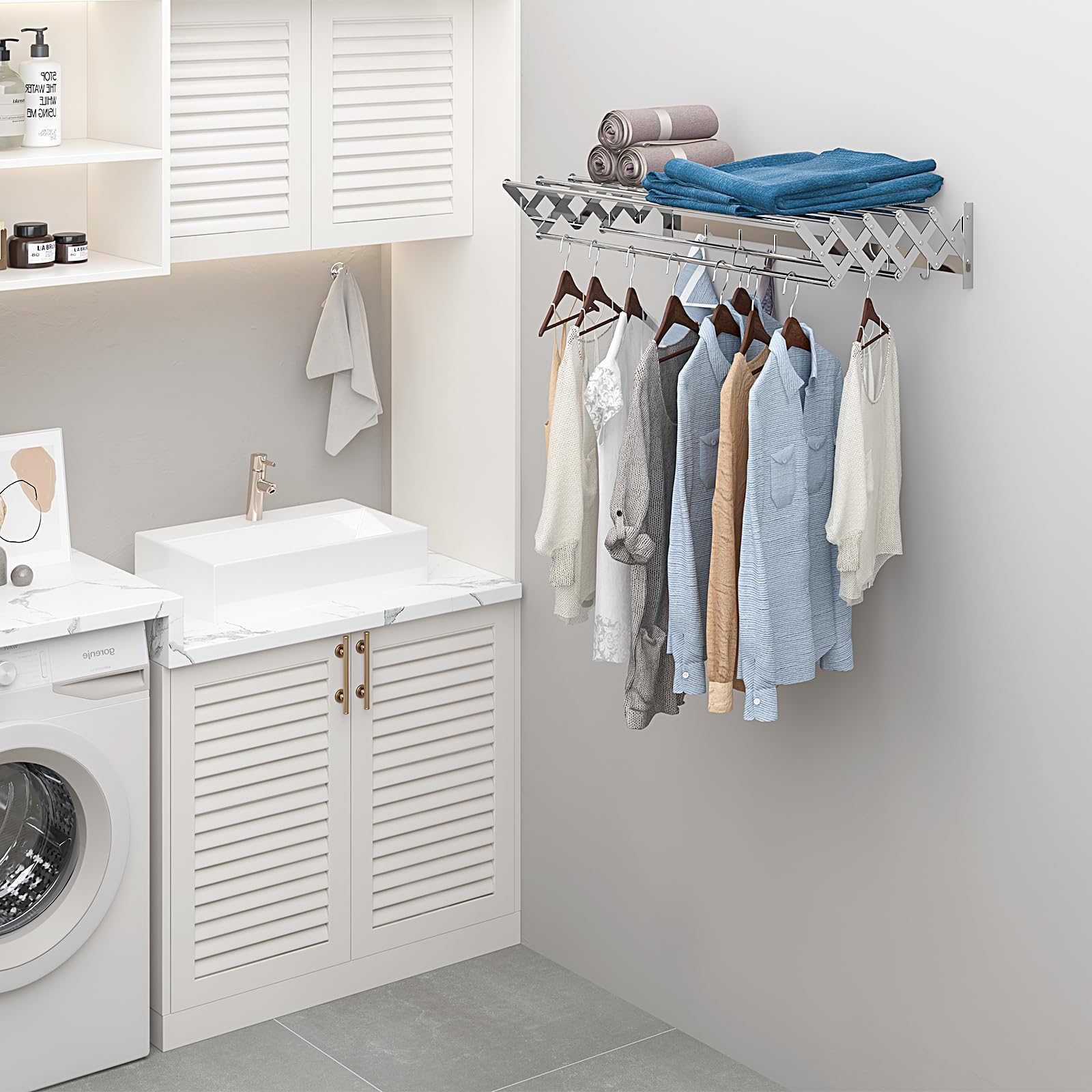 Wall Mounted Drying Rack 31.5" | Retractable Stainless Steel Laundry Rack With 7 Rods - 60lb Capacity 6 thumbnail image