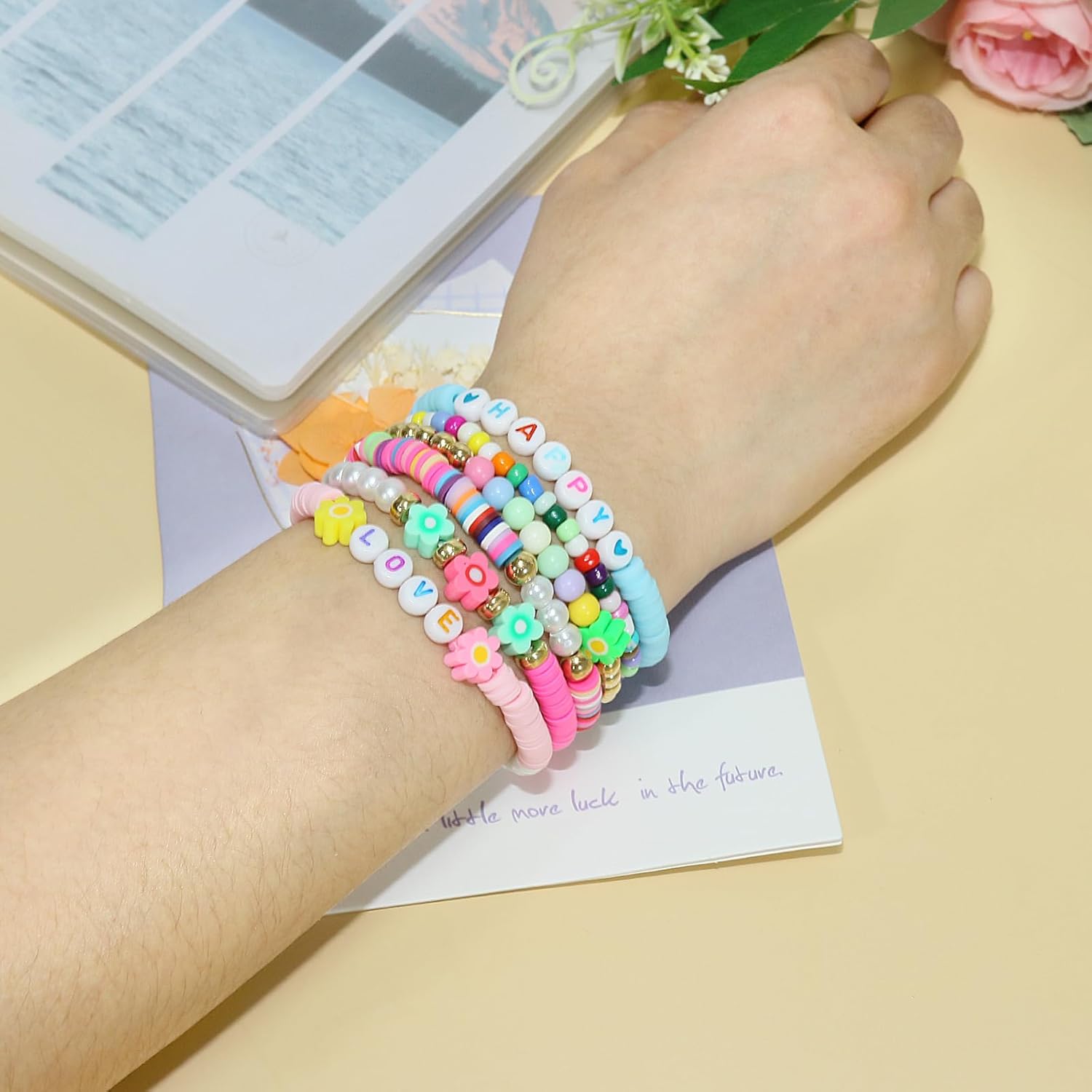 40 Pcs Bracelets for Women Stretch Stackable Elastic Layering Friendship Bracelet, Boho Summer Beach Jewelry Party Favors Gift Party Supplies - Image 8