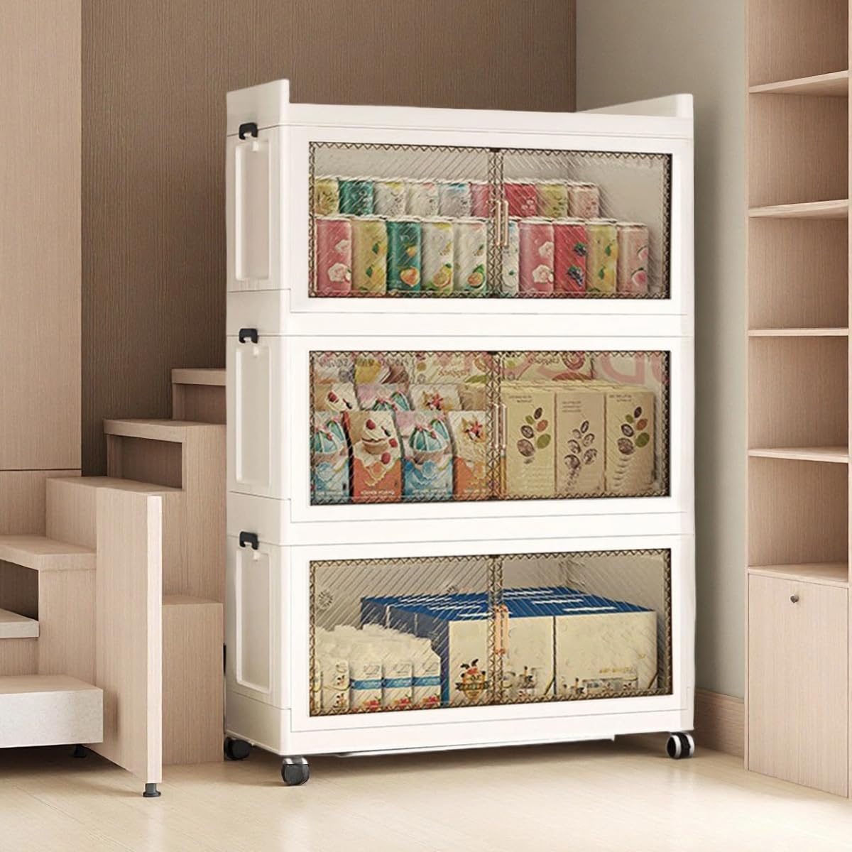 XSMDAUTO 5900QT Stackable Storage Bins with Lid,147Gal Closet Organizers and Plastic Cabinets Shelves, Collapsible Drawers, Foldable Boxes with Wheels