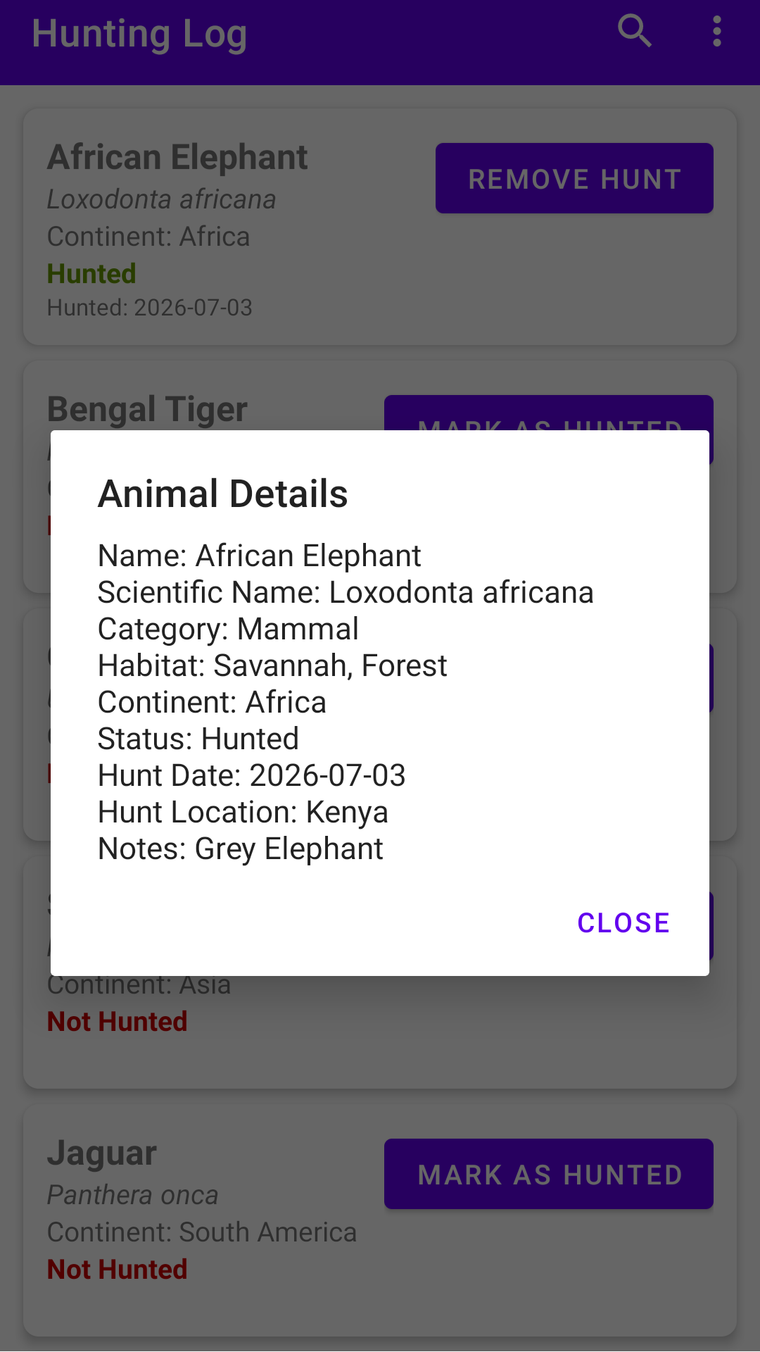 Hunting Log - App on Amazon Appstore