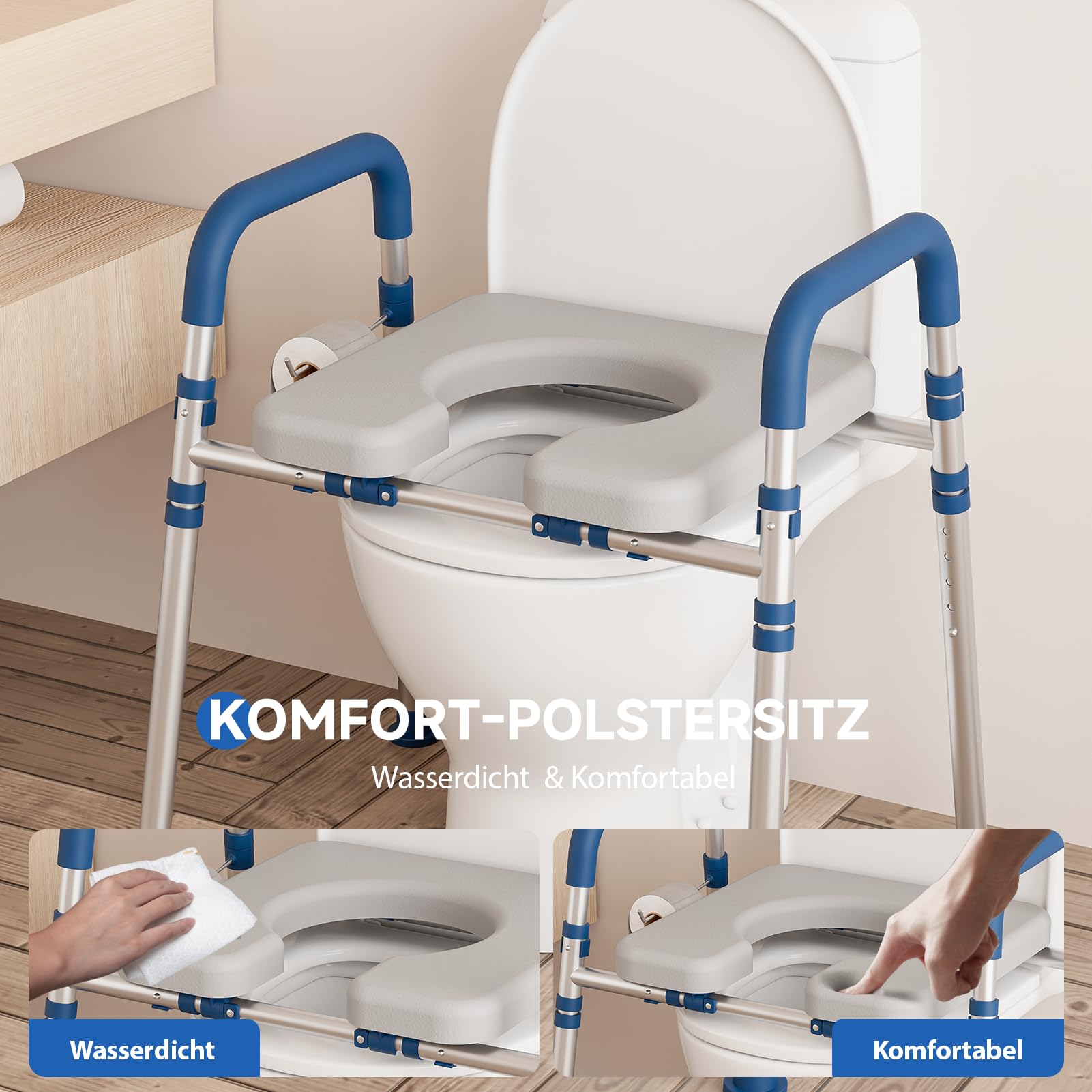 Loyoda Podwyższenie WC dla osób starszych, deska sedesowa z regulacją wysokości z uchwytami i podwyższoną deską sedesową dla osób niepełnosprawnych, nośność 180 kg