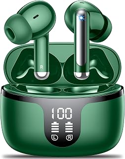 Wireless Earbuds, Bluetooth 5.4 ear buds with 4 ENC Noise Cancelling Mics, Bluetooth Earbuds with 48H Playtime, IPX7 Waterproof Workout earbuds, Green headphones HiFi Sound LED Display for iOS Android
