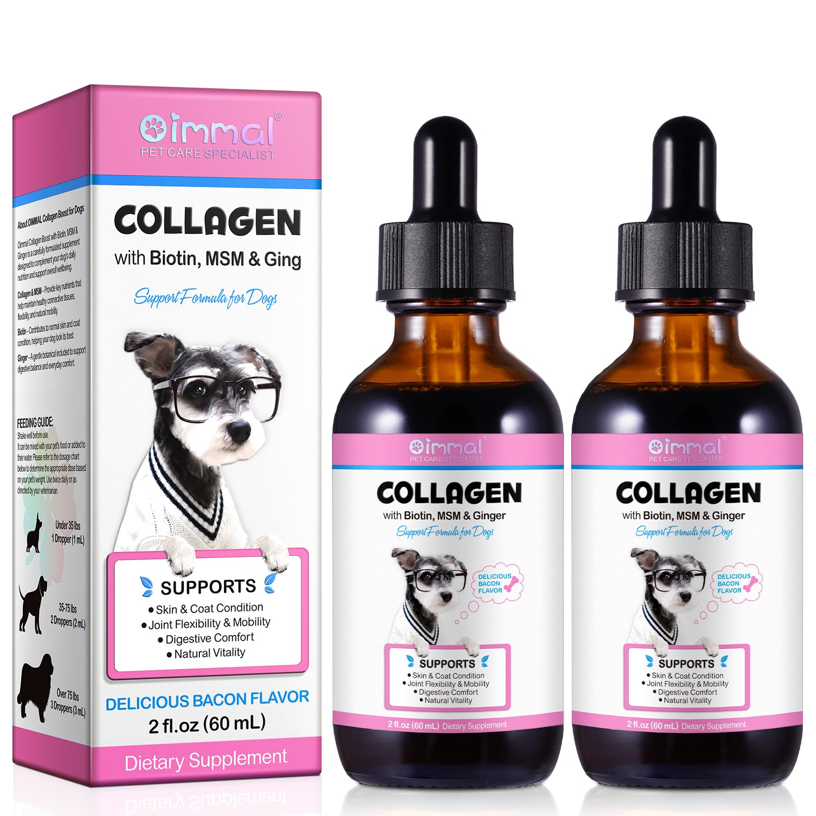 Collagen for Dogs, 120ml Dog Hydrolysed Liquid Collagen Supplement for Daily Nutrition – Skin & Coat Support – Bacon Flavour