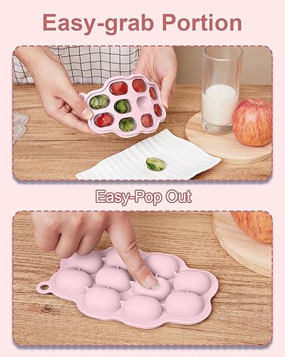 Miniatura 4 de KingKam Bandejas para congelador de alimentos para bebés con tapas (paquete de 2), bandeja de silicona para congelador, moldes para paletas de leche
