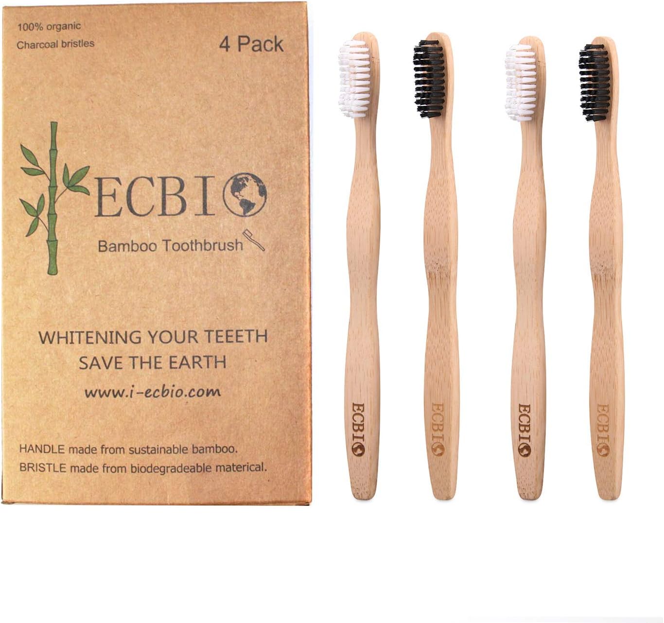 ECBIO Eco-Friendly Natural Bamboo Charcoal Toothbrush Soft Bristles | Biodegradable, Compostable, Eco Friendly, Natural, Organic, Vegan) (B076JBFKGL)