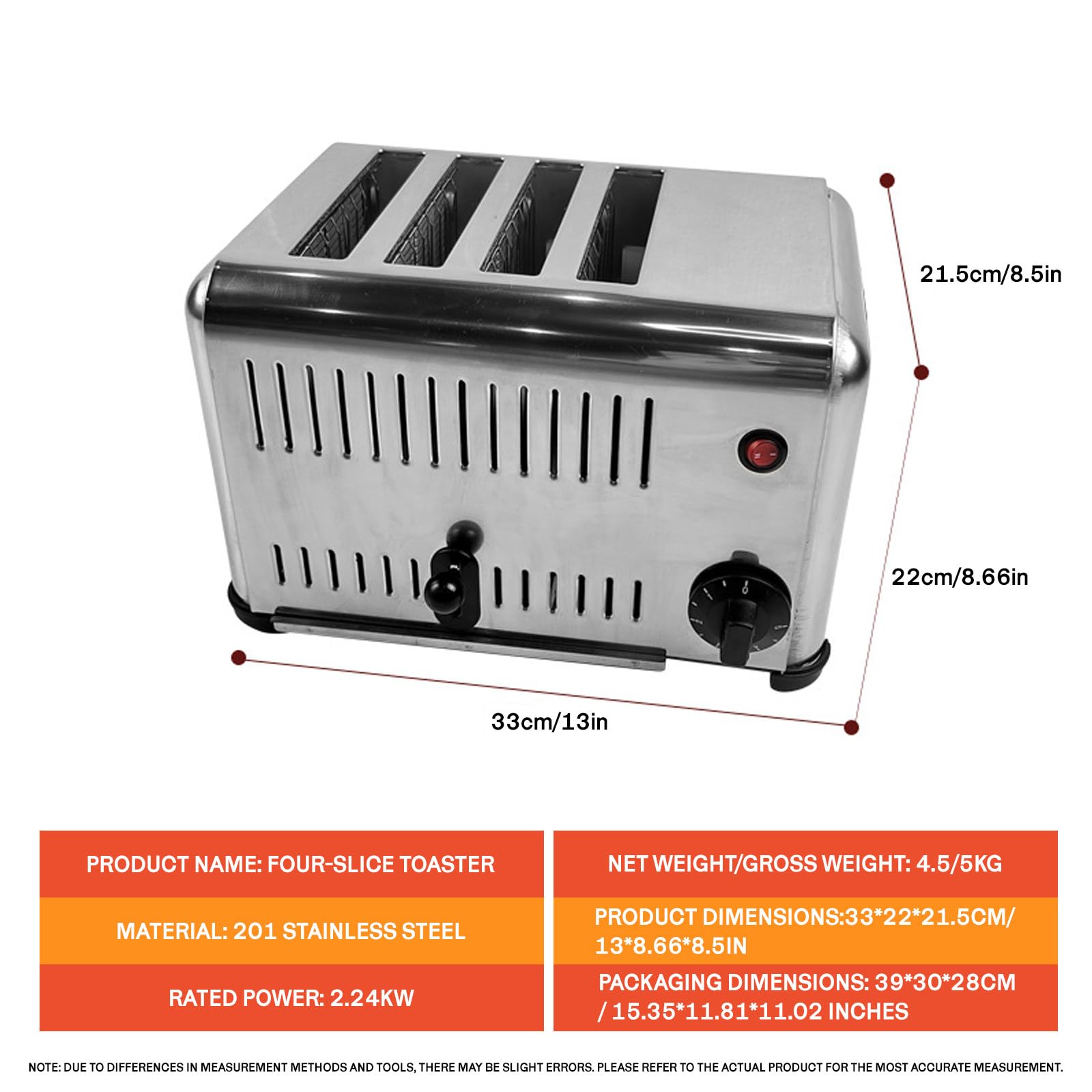 Tostadora comercial resistente de 4 ranuras, 2,24 kW de alta potencia, control de 5 vías, ranuras extra anchas para sándwiches y bagels, incluye bandeja para migas