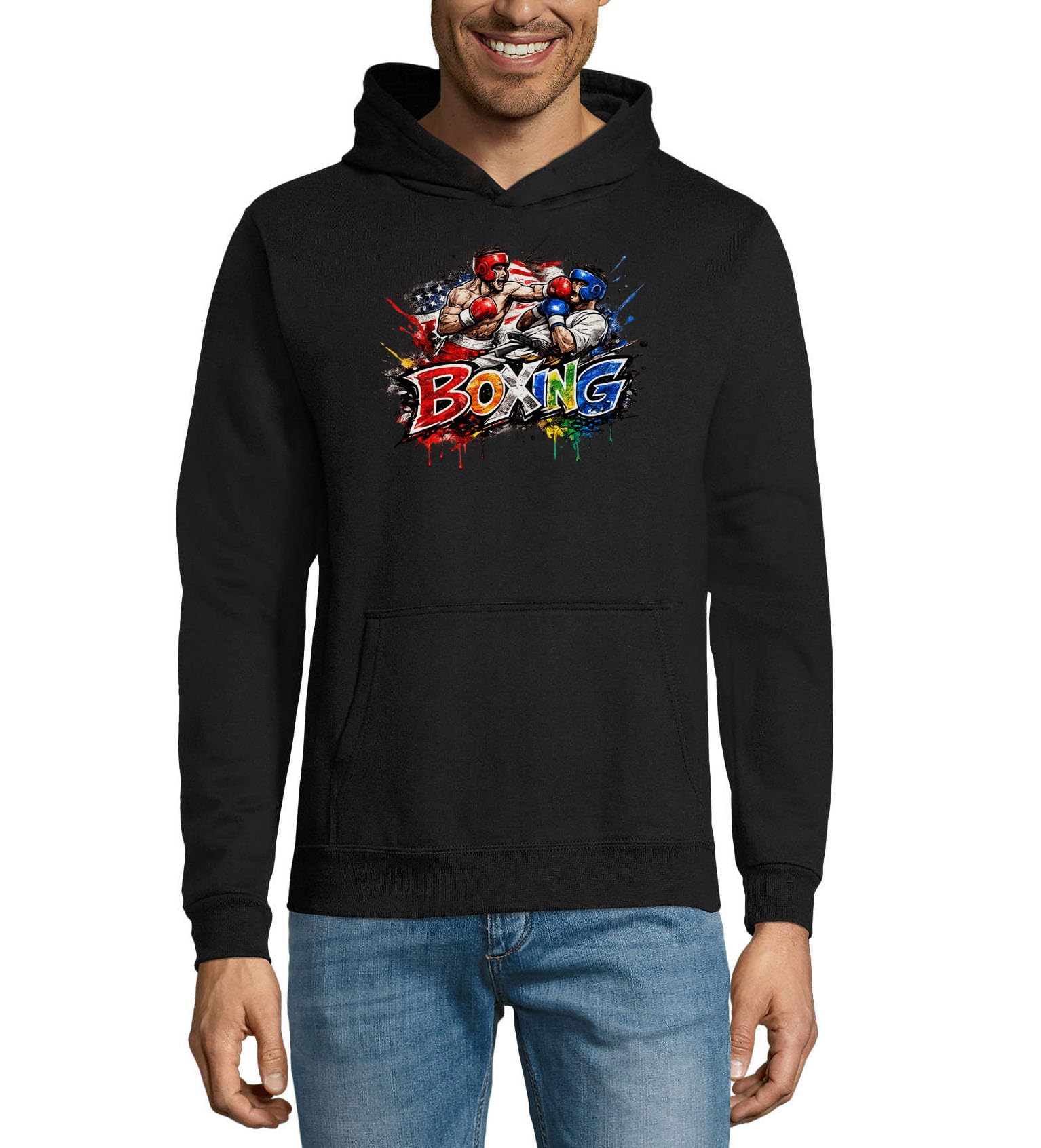 Dynamic Boxing Match Action Scene Felpa con cappuccio unisex in misto cotone nero