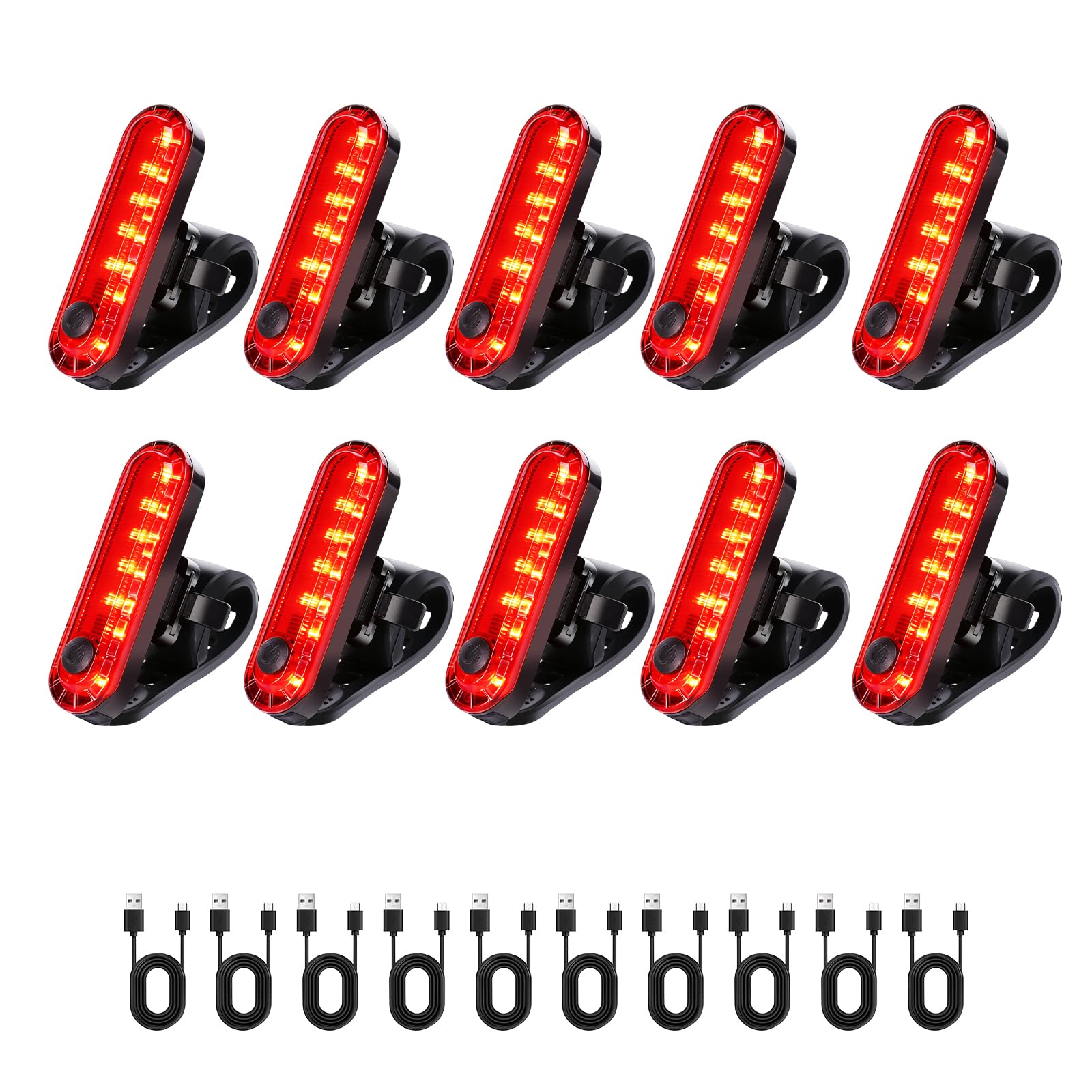 KunHe 10 Pack USB Rechargeable Bike Tail Lights Super Bright Bicycle Rear Safety Light with 4 Light Modes for Skateboards Strollers and Wheelchairs