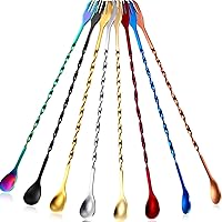 Boao 8 Pack 10 Inch Multicolored Spiral Cocktail Bar Spoons - Stainless Steel Mixing Stirrers for Cocktails, Iced Tea & Tall Drinks
