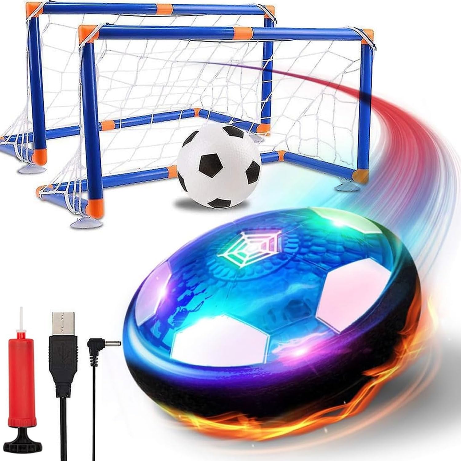 EOPTIFY Hover Soccer Ball Set with 2 Goals , USB Rechargeable Floating Soccer Ball with Foam Bumper for Indoor Outdoor Toys, Football Toys for Boys, 3 in 1 Air Soccer with Led light, Sports Ball Game