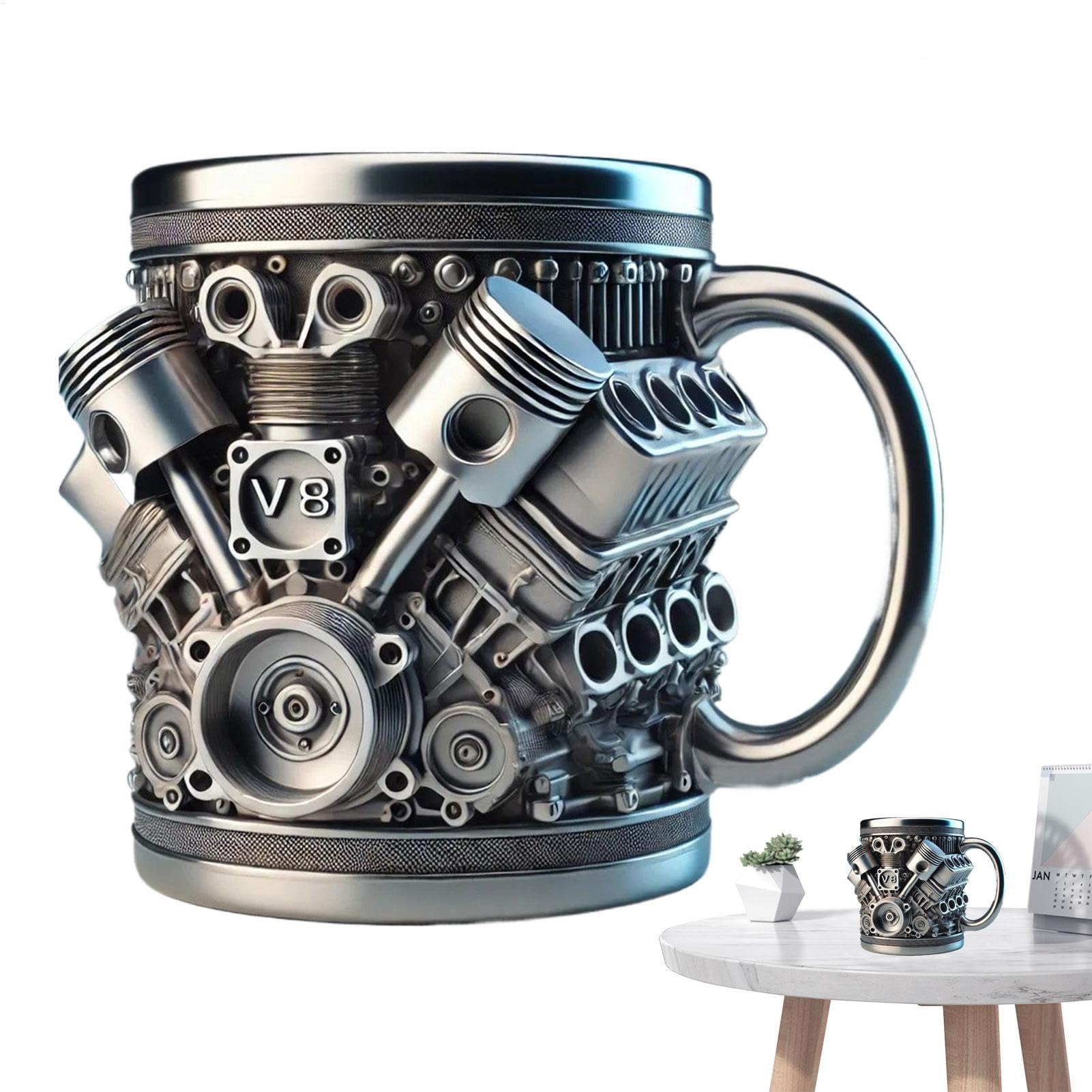 Taza creativa de 300 ml con diseño de motor V8 y doble pared aislada para oficina