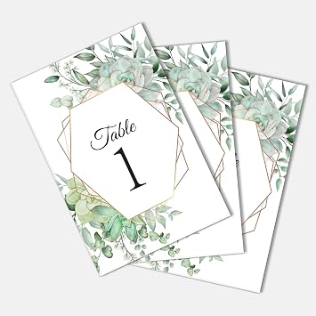 26 Pieces Wedding Table Numbers Cards 1-25 with Head Table Numbers - Eucalyptus Geometric Double Sided 4x6in - Table Numbers for Wedding Reception/Party/Event