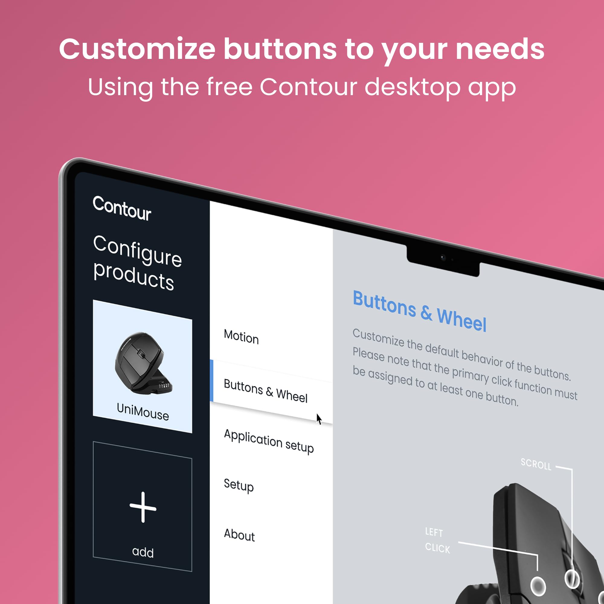 Contour Unimouse Ergonomiczna mysz pionowa regulacja kata 35°-70°, 6 programowalnych przycisków, konfigurowalna regulowana podpórka kciuka, Plug & Play, kompatybilna Mac i PC - bezprzewodowa - prawa