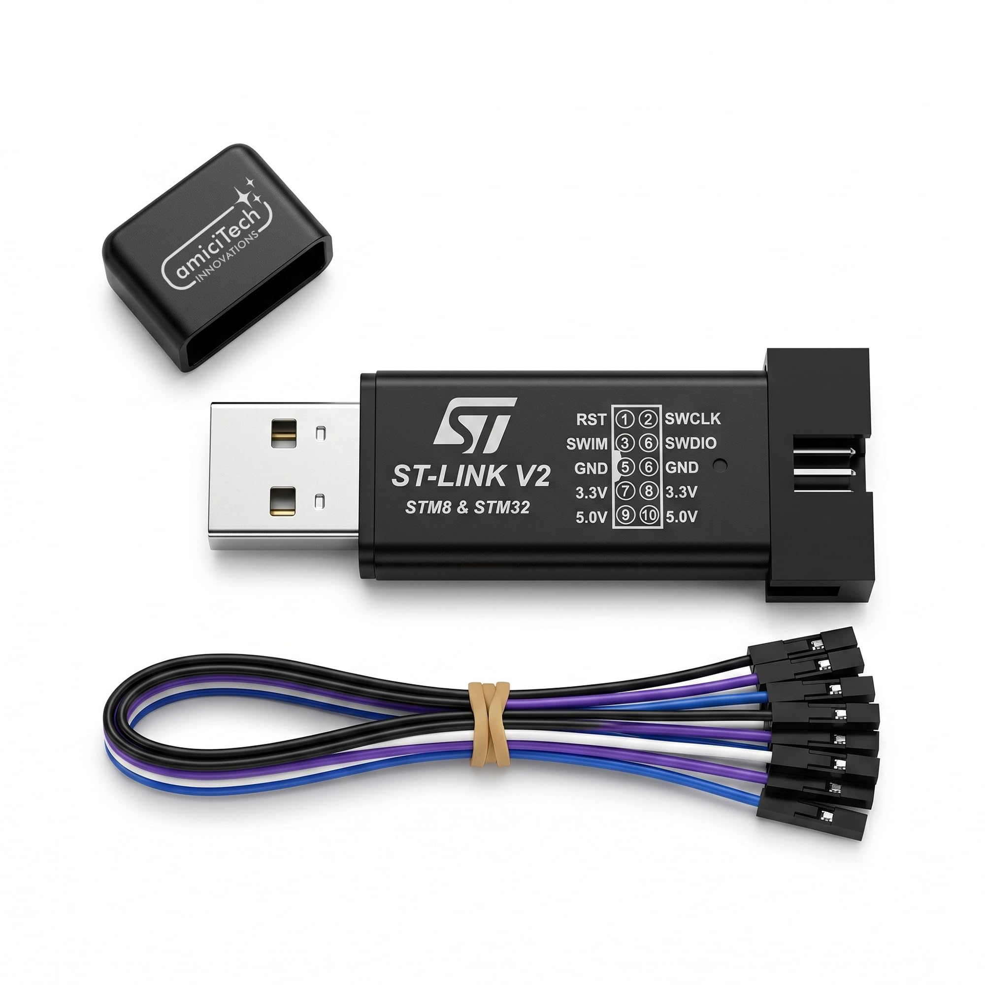 ST-Link V2 Mini STM8 STM32 Programmer & Debugger | SWD/SWIM High-Speed Download Emulator with Aluminum Case, I/O Protection & DuPont Cable for STM32 Development-picture-29