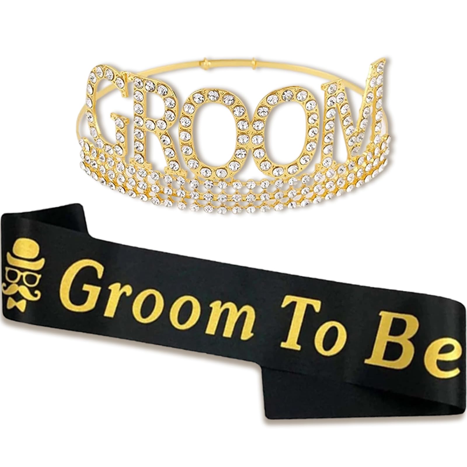2 PCS Stag Do Accessories Men, Groom Crown and Stag Do Sash Set, Groom To Be Decoration with Crown, Sash, for Stag Do Party Celebration