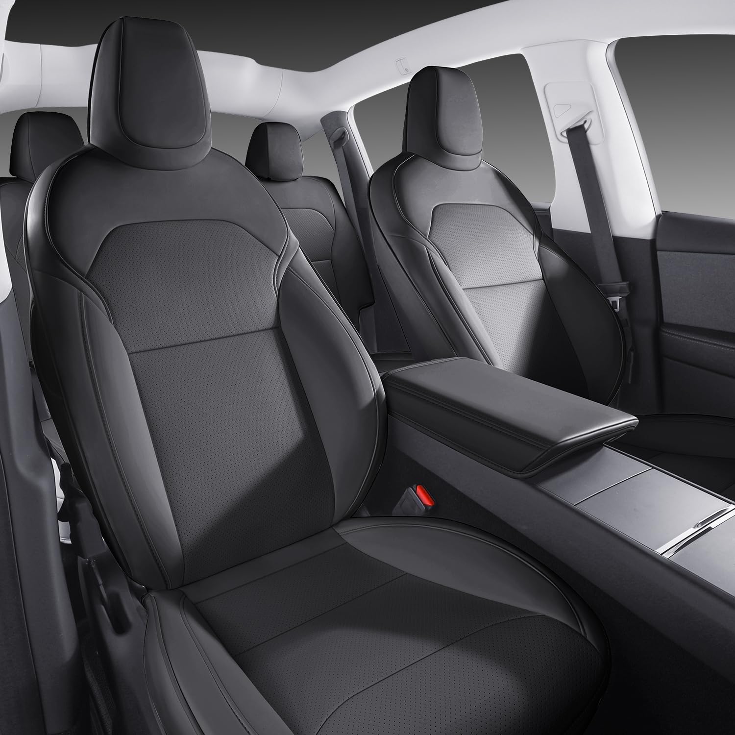 Photo 1 of Wekar Car Seat Covers for New 2025 Tesla Model Y Juniper Nappa Leather Car Interior Seat Airbag Compatible Cushion Cover Full Set Custom Fit 2025-2026, Nappa Black