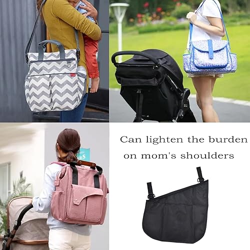 Miniatura 4 de Paquete de 2 redes de carga universales para cochecito lateral con correas antideslizantes y ajustables, organizador de carga de malla para