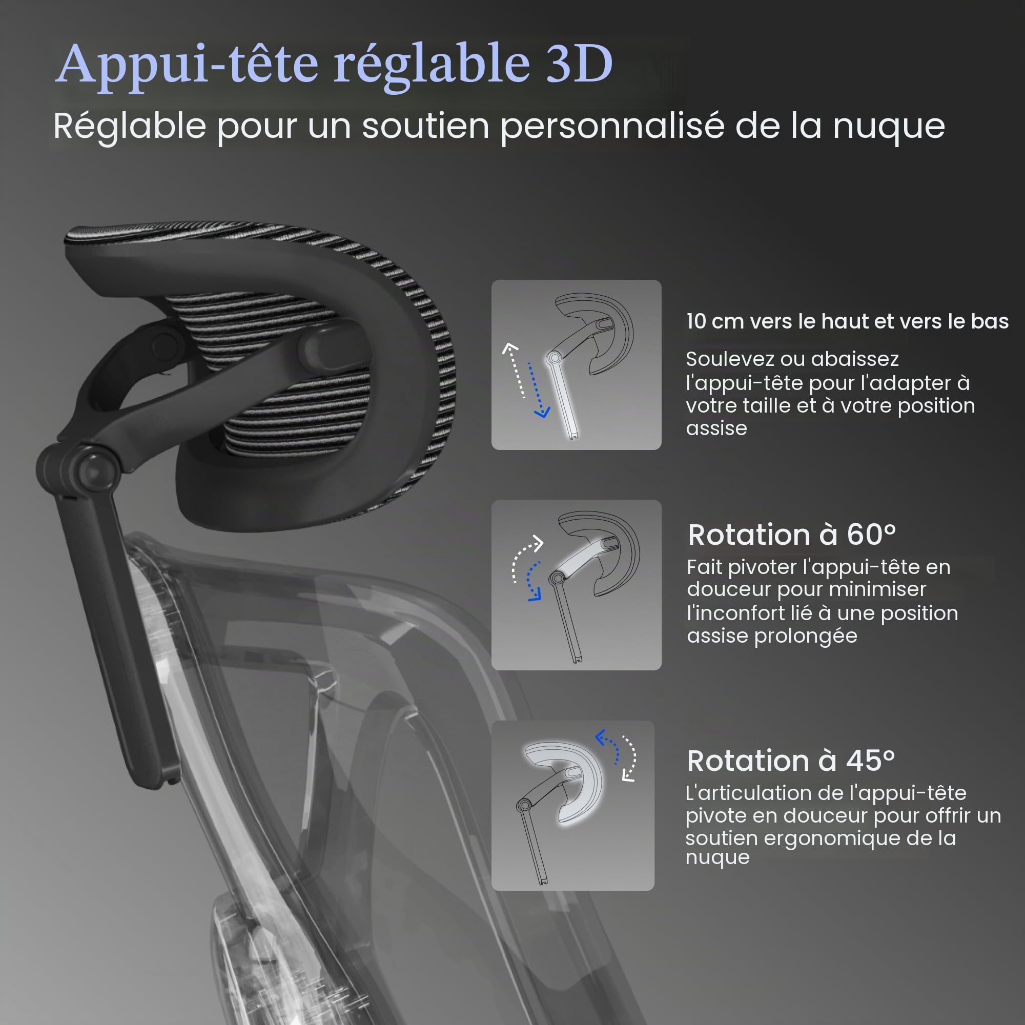 FLEXISPOT ErgoX Chaise Bureau avec Repose-Pieds, Accoudoirs 3D, Chaise de Bureau Ergonomique en Maille Pivotante, Réglable en Hauteur avec Appuie-tête et Soutien Lombaire Indépendant, Noir