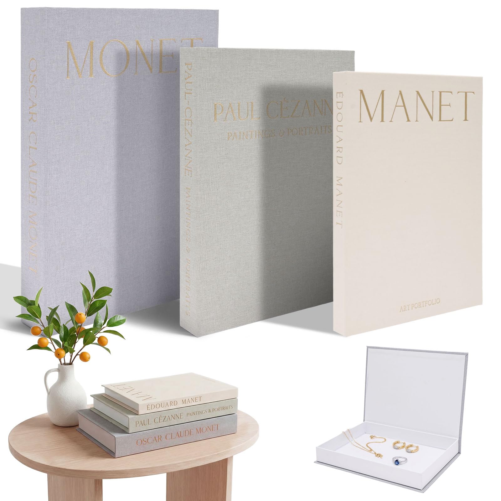 YUNYOUC 3Pcs Decorative Book Storage Box, Stacked Faux Books with Magnetic Linen, Stylish Decorative Books for Bookshelf Coffee Tables for Home Decor Photo Organization and Keepsake Storage(Style 1)