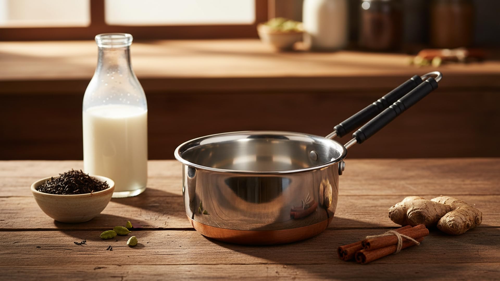 SVS ONLINE Stainless Steel Copper Bottom Sauce Pan, Flat Base, Tea Pan, Milk Pan, Tapeli Patila, Sauce Pot Cookware with Handle (1000ML) 1