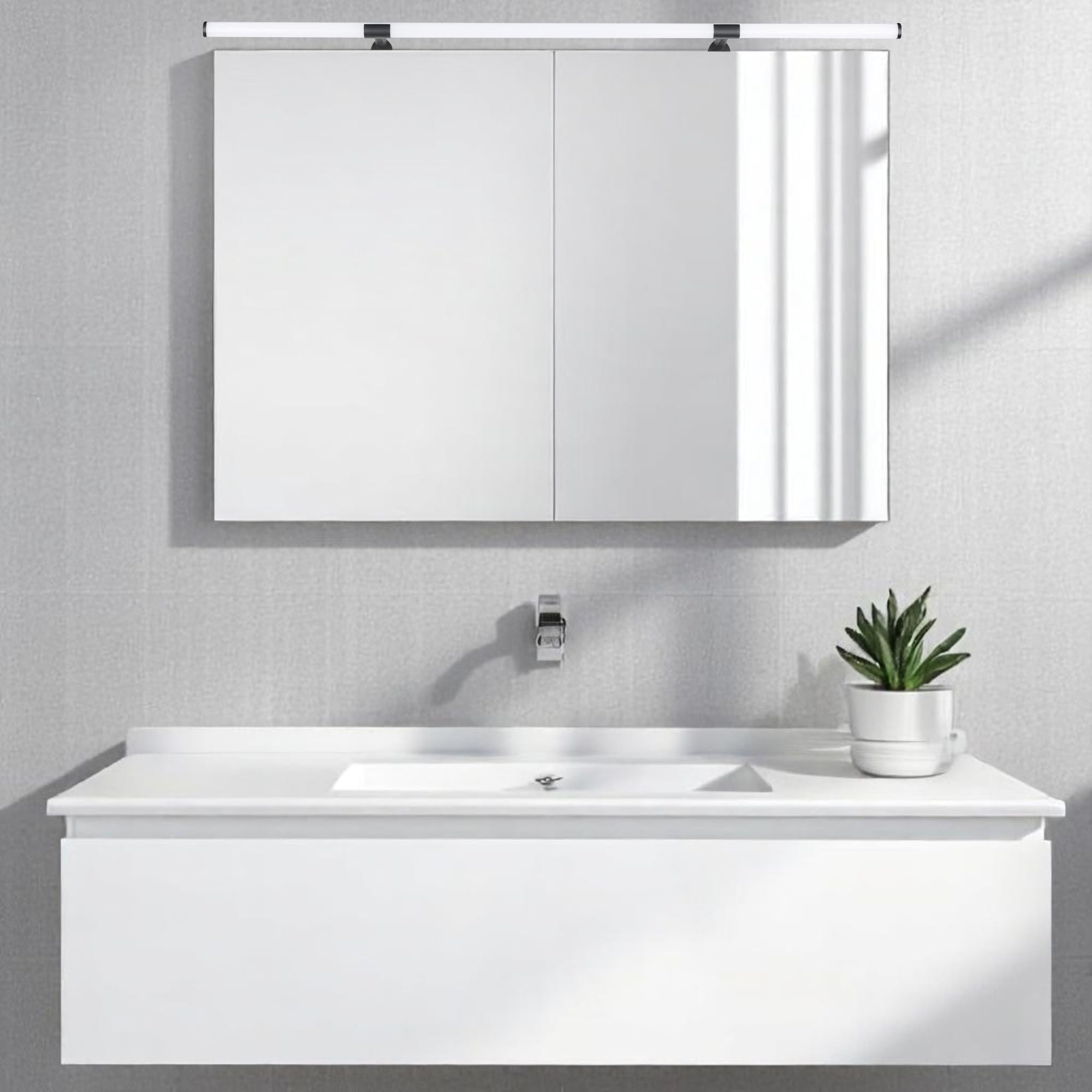 SEBSON Spiegelleuchte Bad 120cm auf Schrank, Klemmleuchte - neutralweiß | LED Spiegellampe auf Schrank & am Spiegel geklemmt - 4000K 12W 1550lm, Badezimmer IP44, rundum 360°, 1200x117x50mm