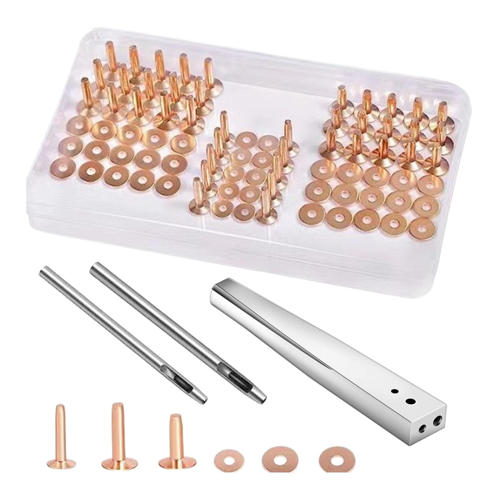 Ensemble de rivets rivets en métal robustes avec perforateur outil d ' installation pour l ' artisanat du cuir ceinture portefeuille équipement professionnel d ' artisanat du cuirbronze ensemble