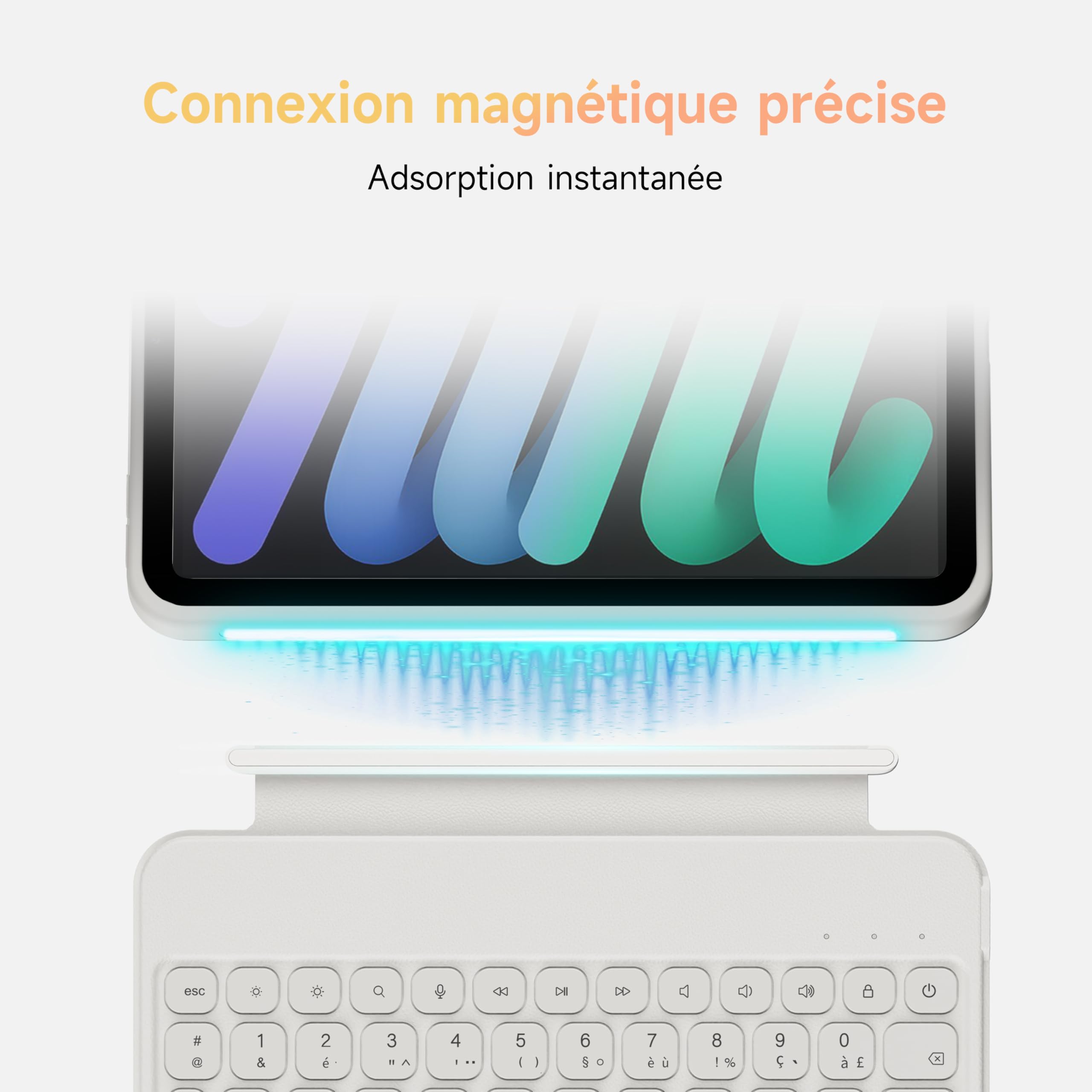HOU Étui Clavier pour iPad Mini 7e/6e génération, 8,3 Pouces, Folio Bluetooth, Clavier Magnétique Amovible à 150 Degrés, Résistant aux Rayures et aux Chocs, Charge USB-C