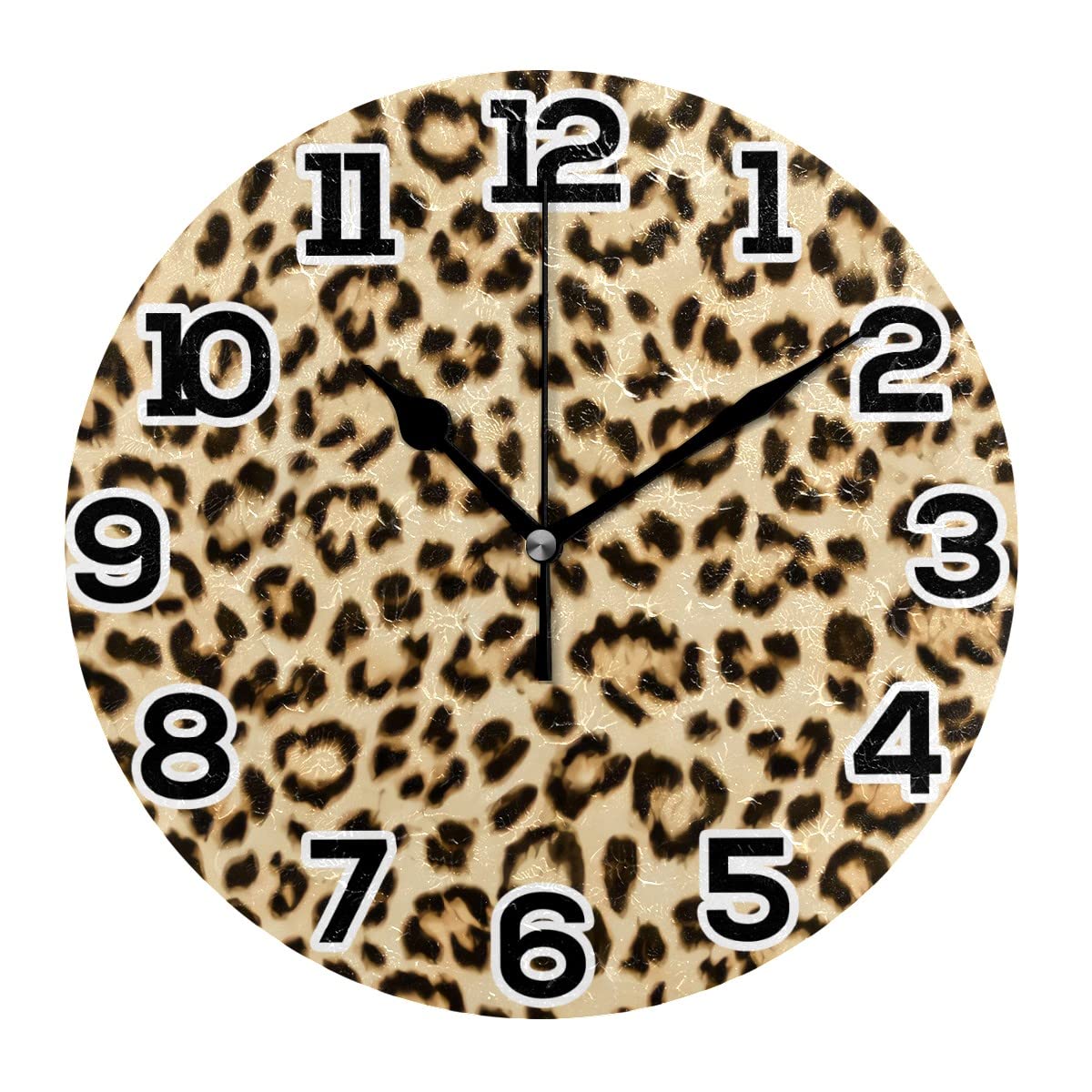 Horloge murale ronde en peau de léopard 25,4 cm silencieuse à piles