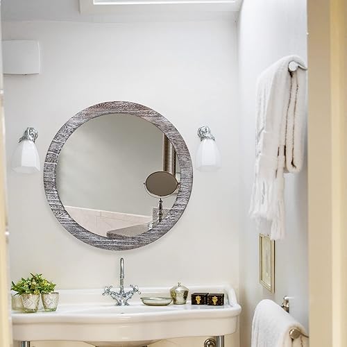 Miniatura 7 de Espejo redondo de pared de 20 pulgadas para baño, espejo circular para el hogar, espejo de marco de madera para sala de estar, dormitorio, entrada y