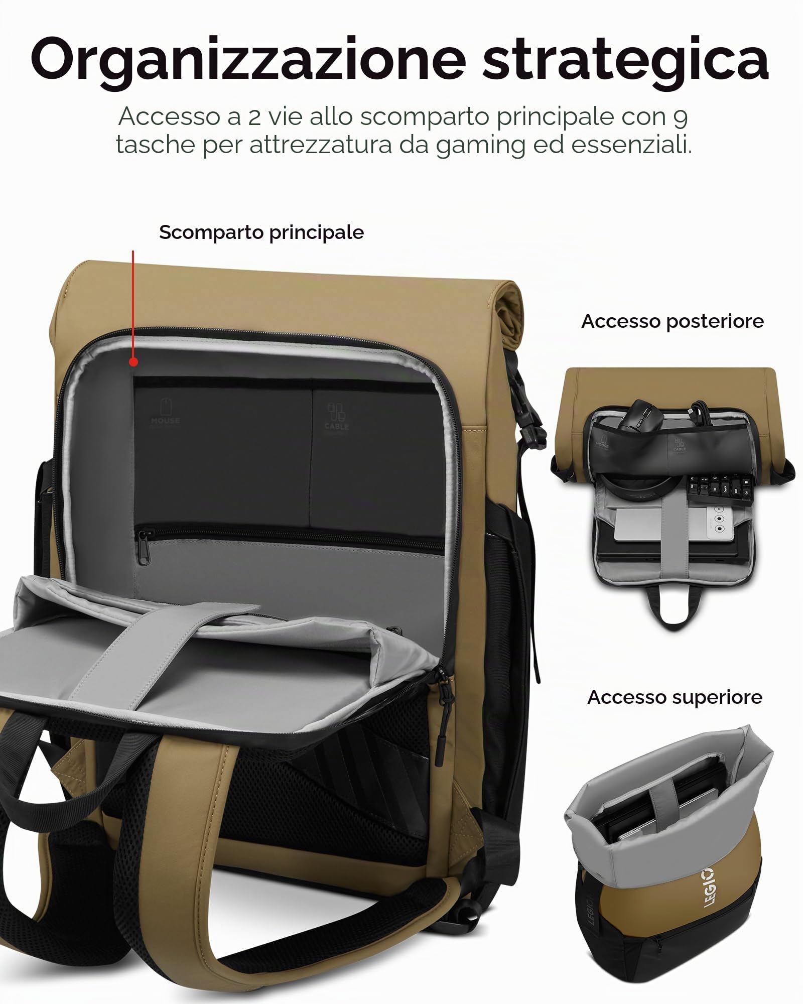 Lenovo Legion Gaming GB500 - Zaino per computer portatile da 16", capacità espandibile fino a 25 l, resistente all'acqua