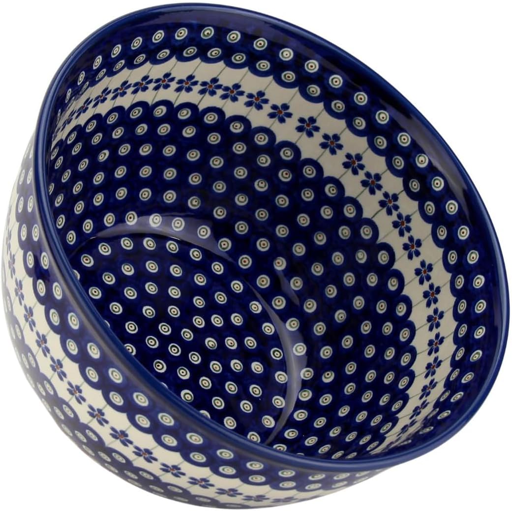 Polish Pottery Market Large Mixing Bowl - 5 Quarts Handcrafted Polish Stoneware by Zakłady Bolesławiec, Poland - Large Serving Bowls for Cooking, Salad, Popcorn, Salad Mixing