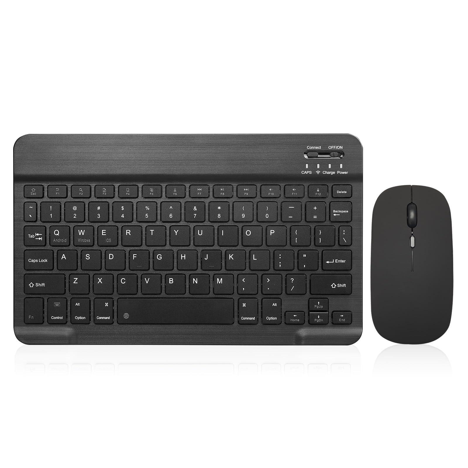Bluetooth Keyboard and Mouse Combo Rechargeable Portable Wireless Keyboard Mouse Set for Apple iPad iPhone iOS 13 and Above Samsung Tablet Phone Smartphone Android Windows (10 inch Black)