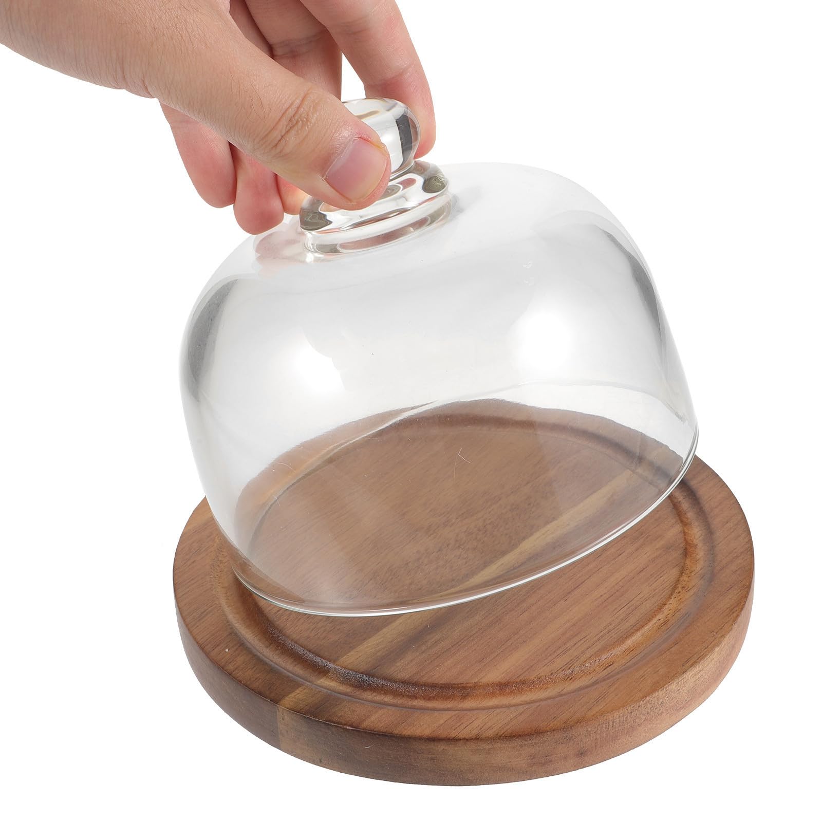 Garneck Présentoir à Gâteau en Verre avec Base en Bois, Cloche Protectrice Anti-pollution, Plateau de Service Simple et Élégant pour Fête D'anniversaire en Extérieur