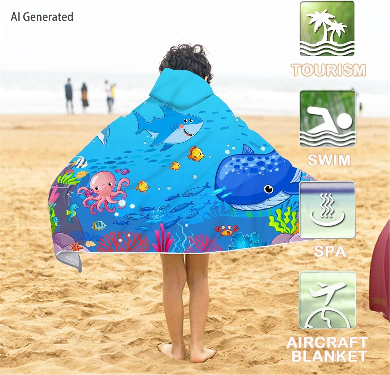 Bonsai Tree Blue Sea World - Toalla de playa con capucha para niños, bonita toalla de baño con capucha, microfibra súper absorbente, suave, poncho para piscina, 30 x 50 pulgadas