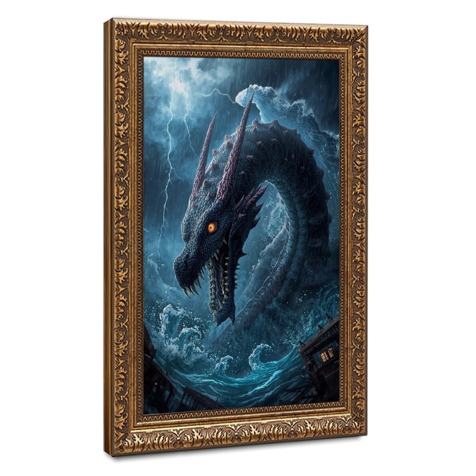 Bareronor Water Dragon - Fantasy Dragon Canvas Poster Bedroom Decor Landscape Office Room Decor Gift 24" L X 36" W