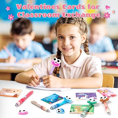 Miniatura 7 de Tarjetas del día de San Valentín para niños con 24 bolígrafos, regalos del día de San Valentín para la escuela de niños, bolígrafo de sonrisa con