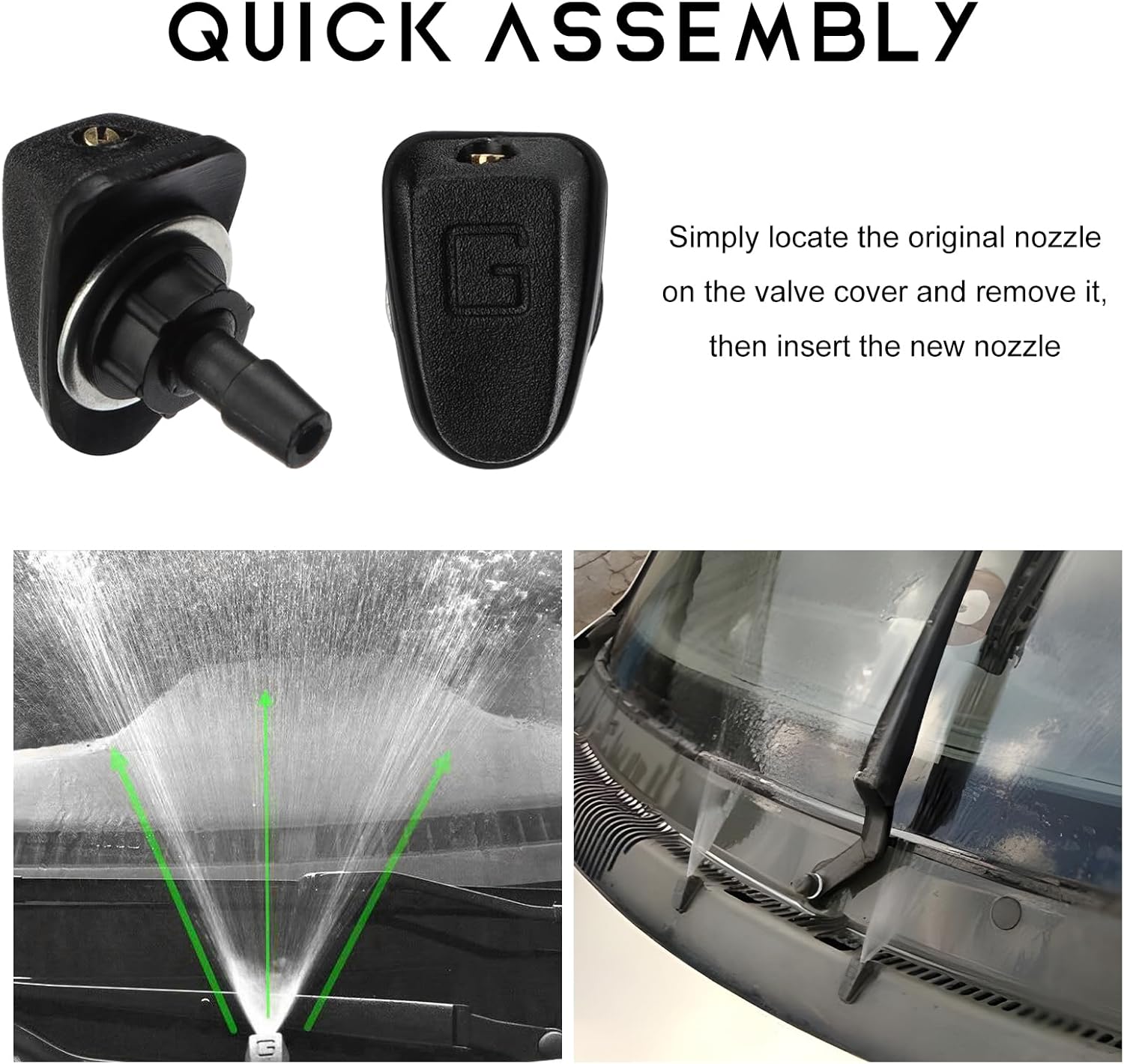 2PCS Car Front Windshield Washer Nozzle, Adjustable Fan-Shaped Automotive Windshield Sprayer Nozzle, Windscreen Wiper Water Sprayers Replacements for Most Cars Trucks Vans