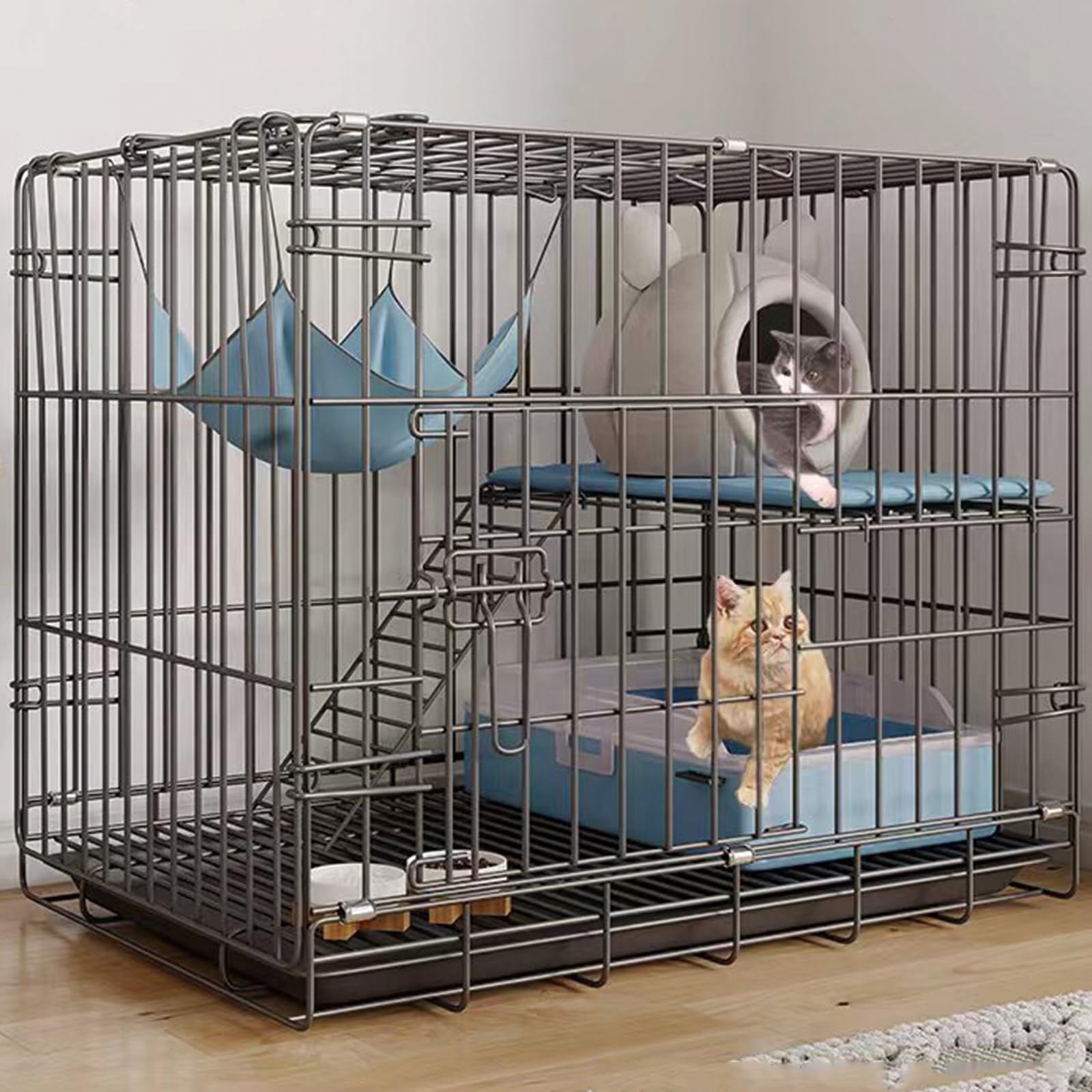Gabbia per gatti da interni, pieghevole, a doppio strato, per piccoli animali, con vassoio per una facile pulizia