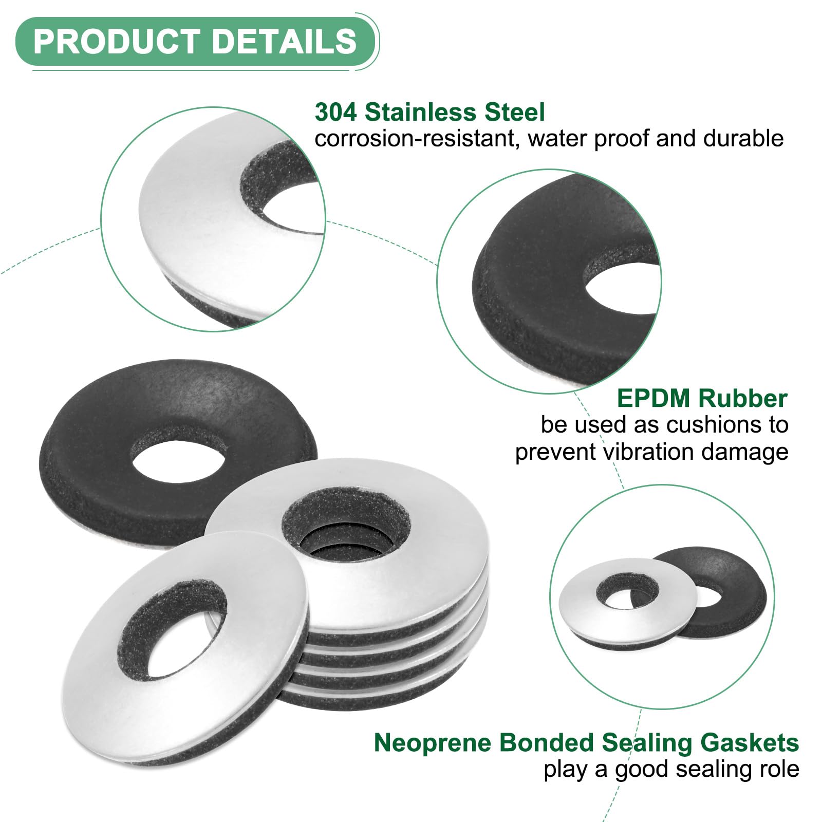 M METERXITY M6.3 x 16mm EPDM Bonded Sealing Rubber Washers - Image 2