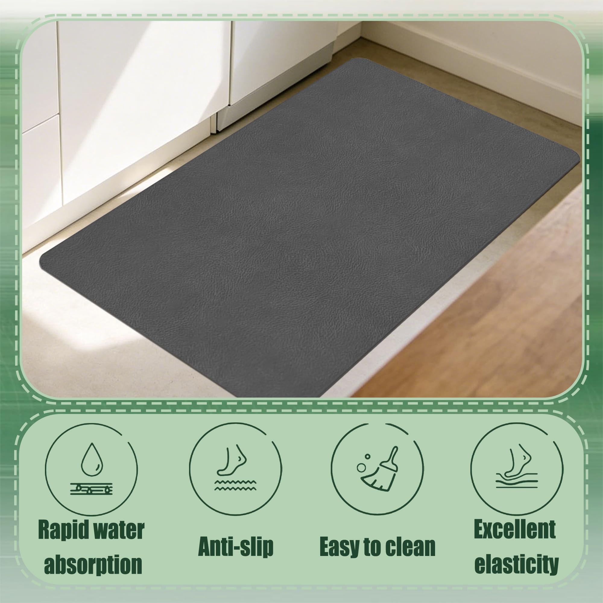 Alfombra de Baño 50 x 130 cm Super Absorbente Alfombrilla de Baño de Piedra Antideslizante y Antihumedad para Ducha, y Cocina, Gris Oscuro