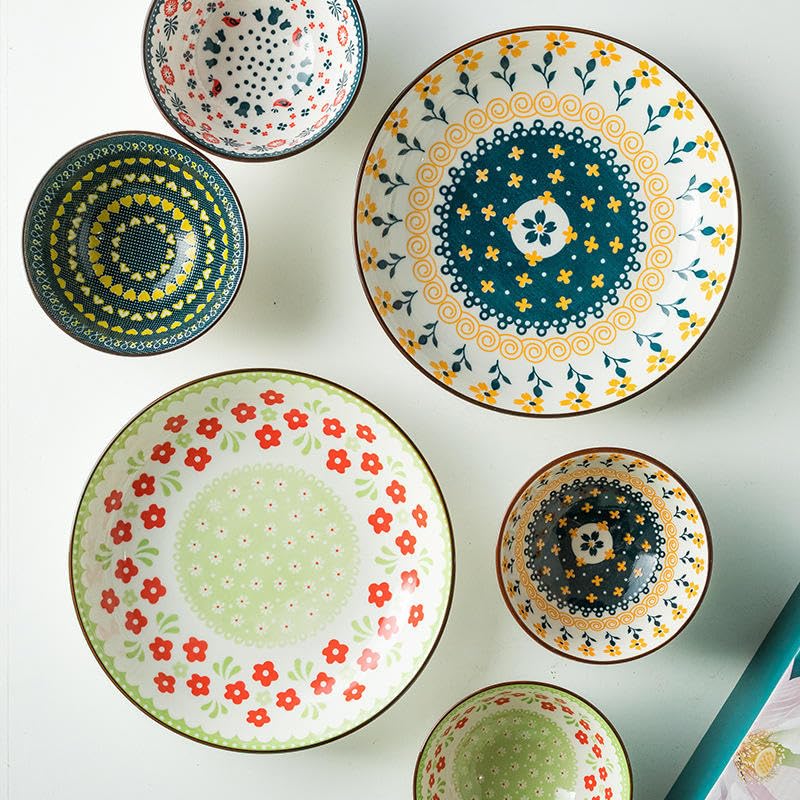 Image of Ceramic Dinner Set with Gift Box, 6 Pieces, Premium Porcelain Floral Dinnerware Set, Microwave & Dishwasher Safe, Serving Set for Home, Kitchen, Housewarming Gift (Multi-Colored, Pack of 6)