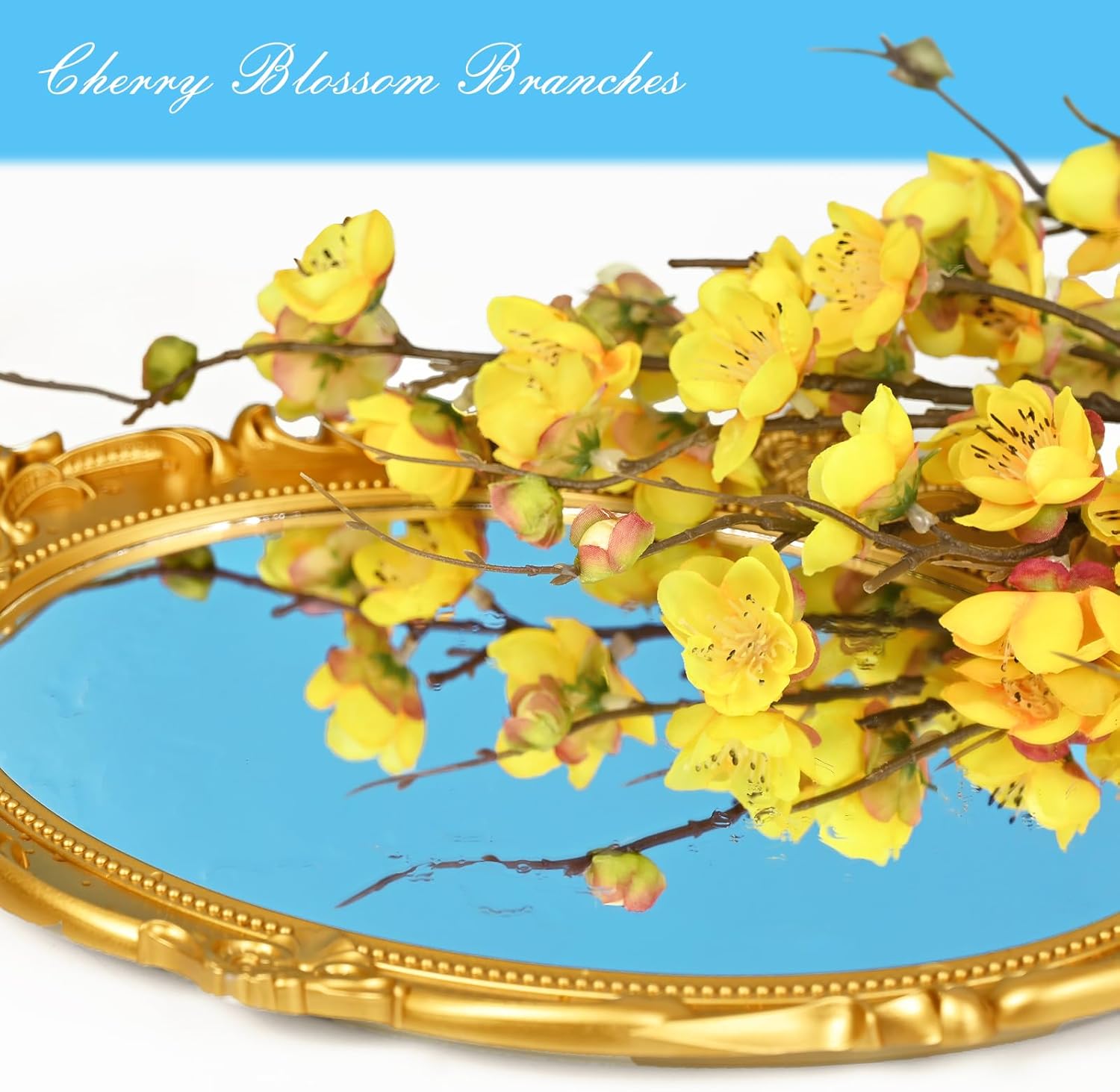 Waipfaru 4 Pcs Cherry Blossom Branches for Vases, 36'' Faux Cherry Blossom Tree Decor with Long Stems, Artificial Flowers for Spring Home Indoor Outdoor Decoration (Yellow)